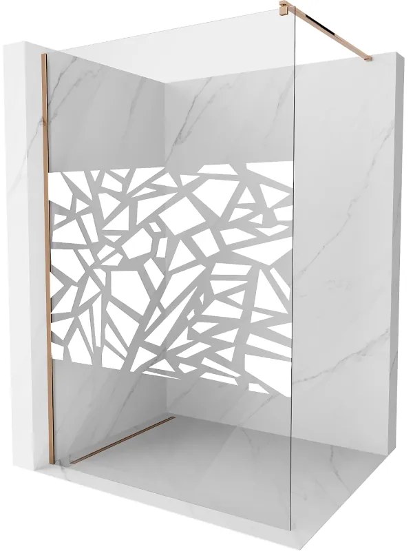 Mexen Kioto, sprchová zástena 70x200 cm, 8mm číre sklo s bielym vzorom, profil ružové zlato, 800-070-101-60-85