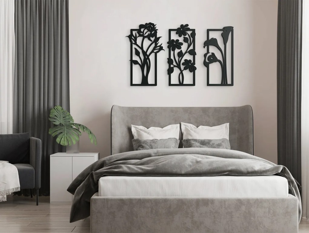 drevko Viacdielny obraz Kvitnúce kvety Rozmer obrazu: 38 x 65 cm, Farba dekorácie: Čierna