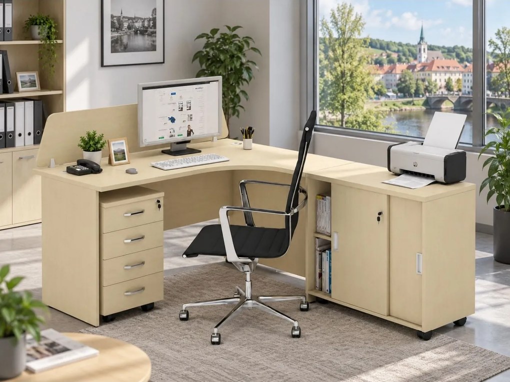 Zostava kancelárskeho nábytku MIRELLI, typ F, pravá, breza