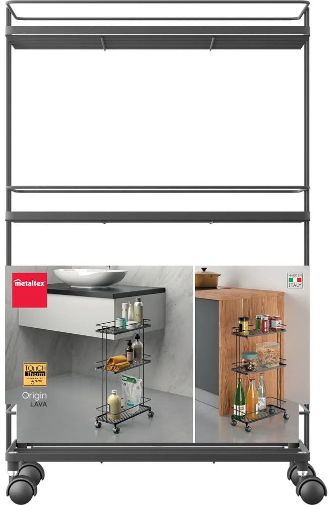 Matne čierny oceľový pojazdný regál 38x62x16 cm Lava – Metaltex