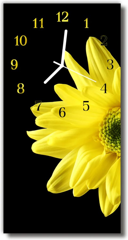Sklenené hodiny vertikálne  Kvety príroda žlté okvetné lístky