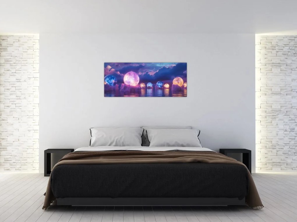Obraz - Planéty na vode (120x50 cm)