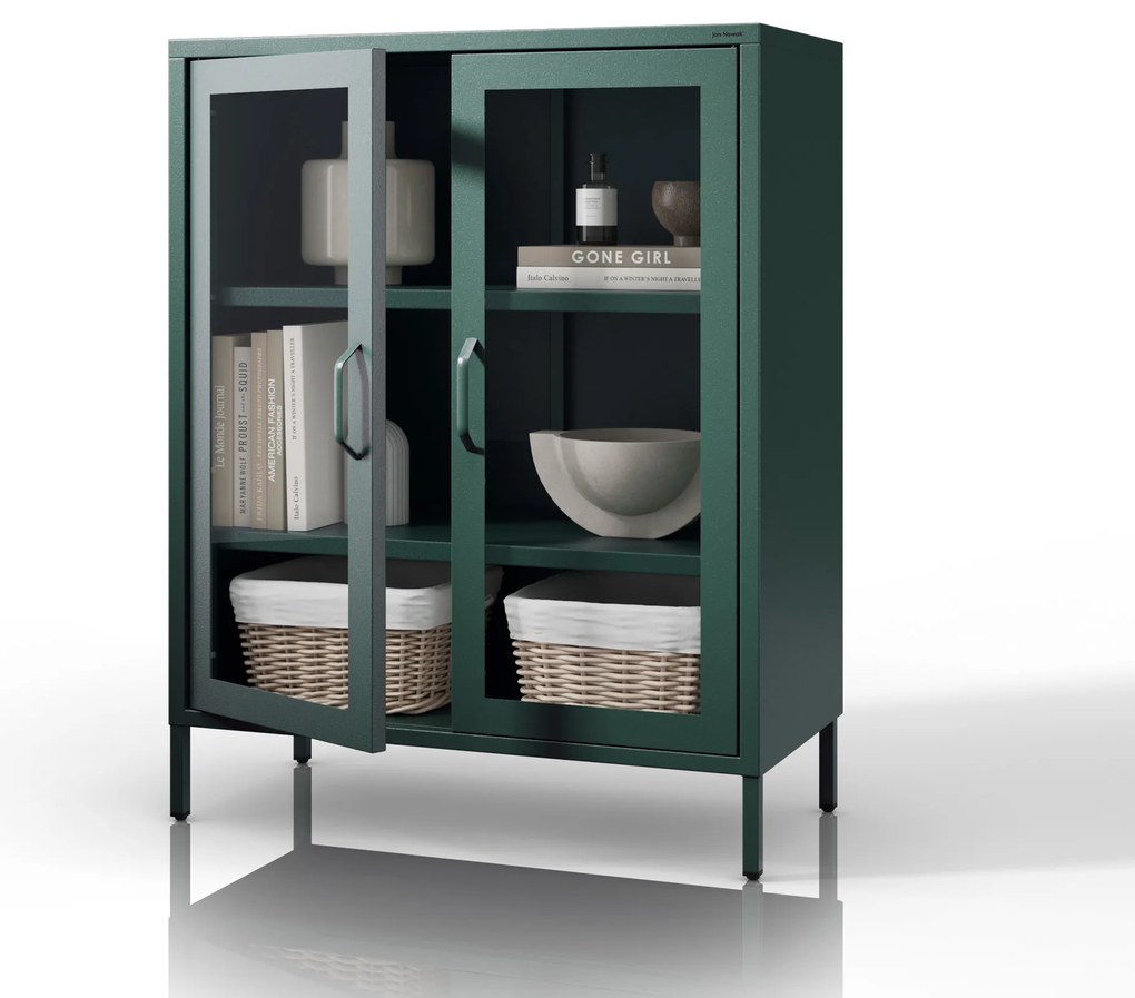 Vitrína GINA, 800 x 1015 x 400 mm, Modern: fľaškovo zelená farba
