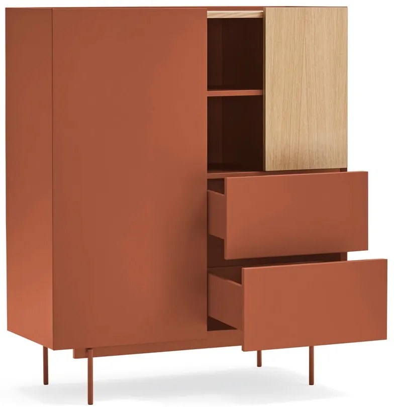 Vysoká komoda v dekore duba v tehlovo-prírodnej farbe 100x120 cm Otto – Teulat