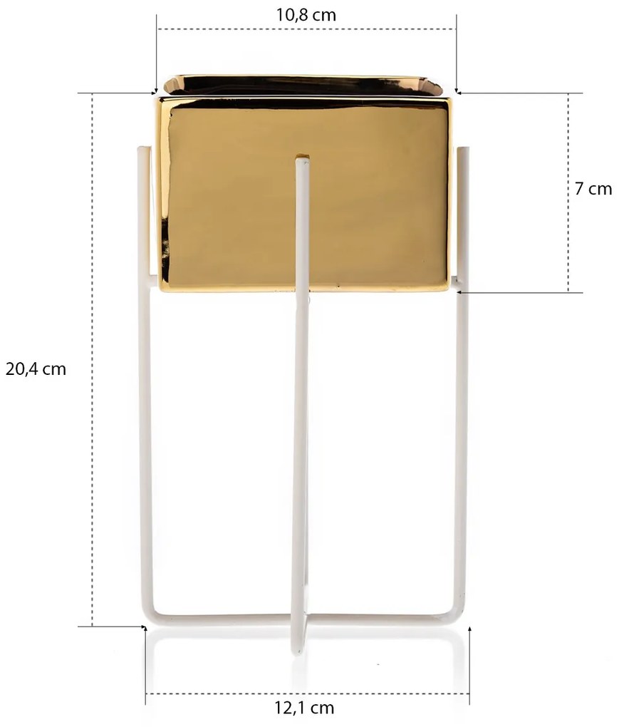 KERAMICKÝ KVETINÁČ SO STOJANOM MIZU 20,5X12 CM ZLATÁ/BIELA