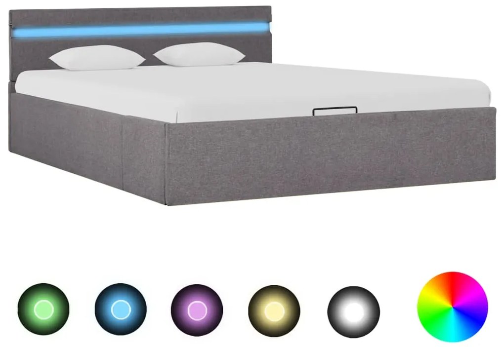 vidaXL Hydraulický posteľný rám+úložný priestor, LED, látka 140x200 cm