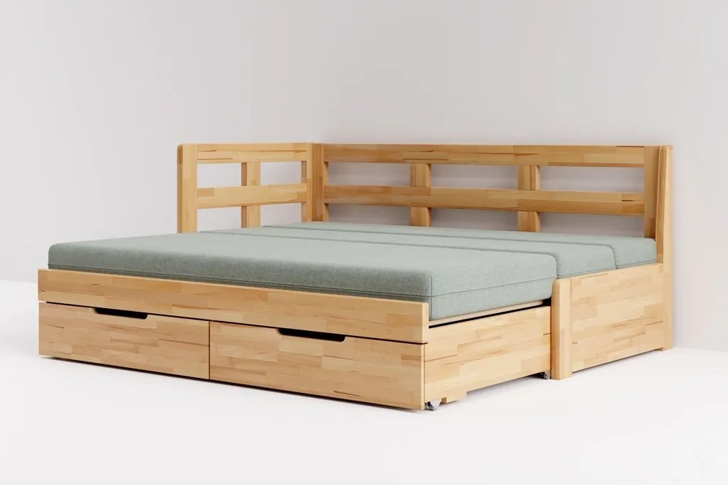 BMB TANDEM HARMONY s roštom a úložným priestorom 90 x 200 cm - rozkladacia posteľ z bukového masívu s pravou podrúčkou, buk masív