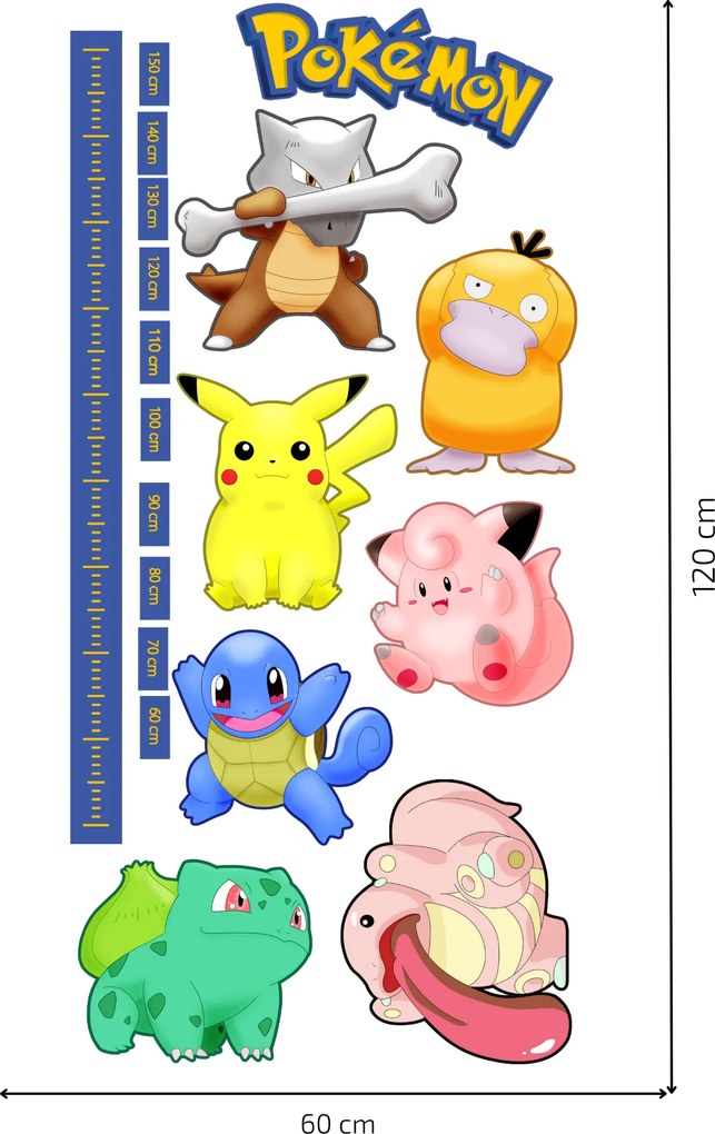 PIPPER. Detský meter Pokemón - textilná nálepka na stenu