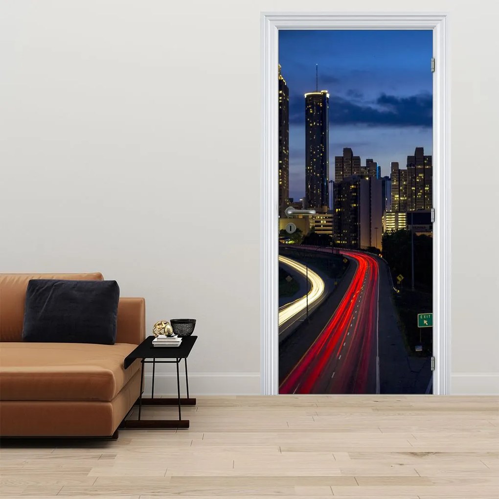 Fototapeta na dvere - Nočné mesto (95x205cm)