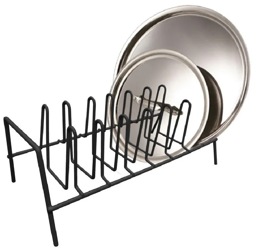 CONFORTIME Držiak, stojan na pokrievky, taniere a viečka - 8 pozícií, čierny