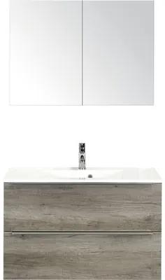 Kúpeľňový nábytkový set Pulse 90 cm s umývadlom dub Nebraska a zrkadlovou skrinkou