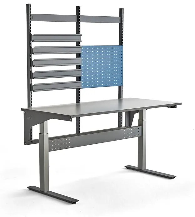 Nastaviteľný dielenský stôl VERVE, + panel na náradie so závesnými lištami