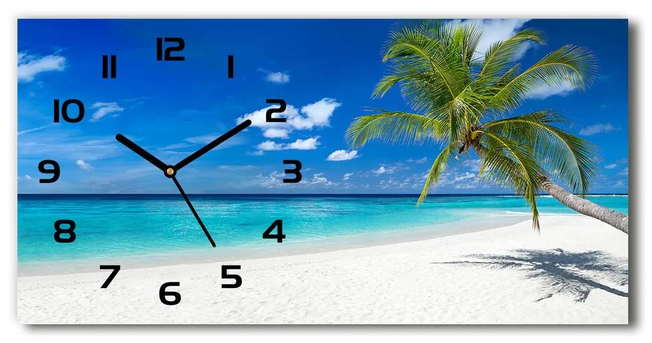 Vodorovné Sklenené hodiny na stenu Tropická pláž pl_zsp_60x30_f_158283371
