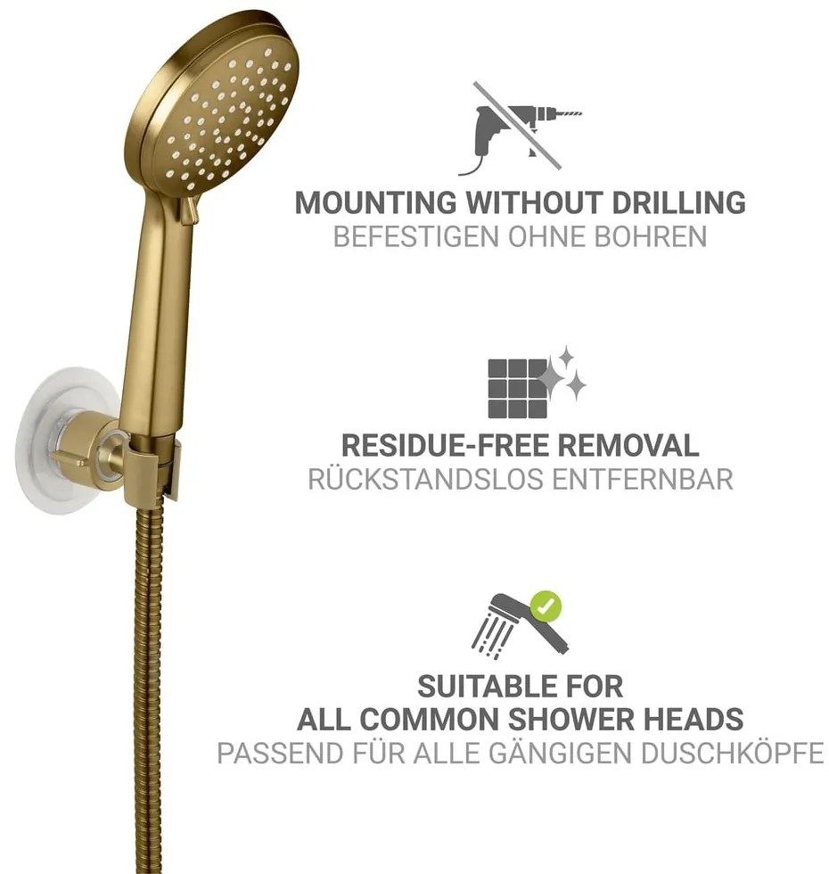 Plastový držiak na sprchu bez vŕtania v zlatej farbe Libertà – Wenko