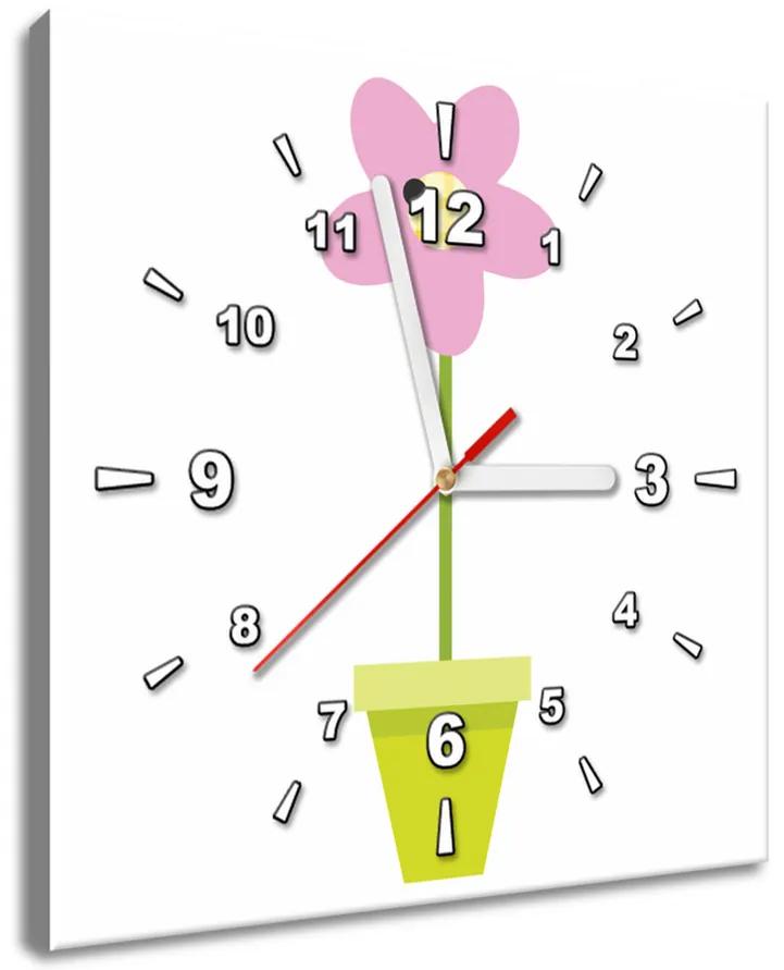 Gario Obraz s hodinami Ružový kvietok v črepníku Rozmery: 30 x 30 cm