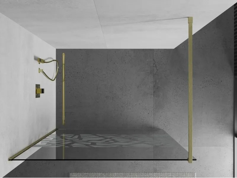 Mexen Kioto, sprchová zástena Walk-In 80 x 200 cm, 8mm číre sklo biely vzor, zlatý matný profil, 800-080-101-55-85