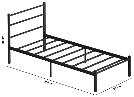 Kovová jednolôžková posteľ FERON 90x200 cm čierna nosnosť 120 kg