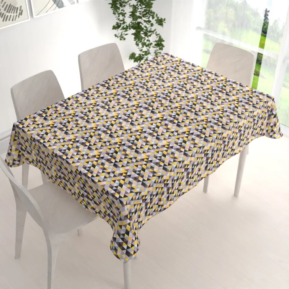 Biante Bavlnený obdĺžnikový obrus Sandra SA-218 Žlto-hnedo-ružové trojuholníčky 100x140 cm