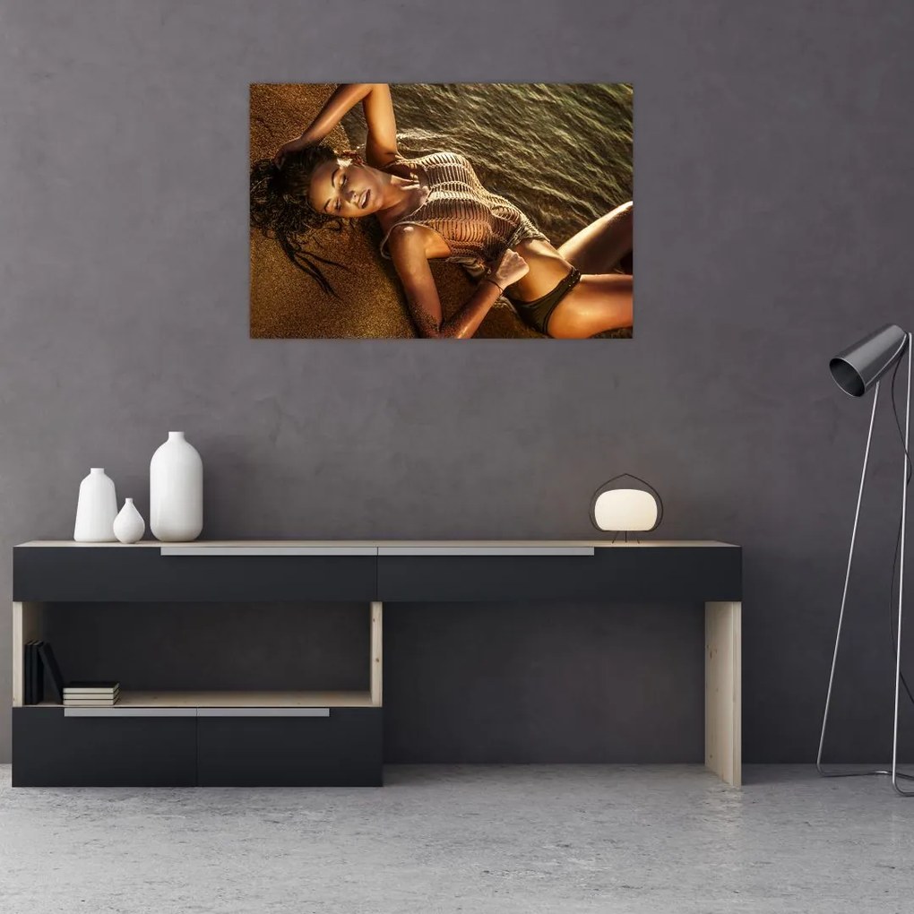 Obraz ženy ležiacej na pláži (90x60 cm)