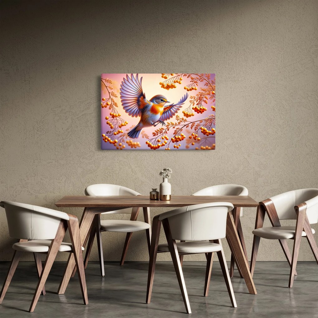 Obraz - Vták s jarabinou (90x60 cm)
