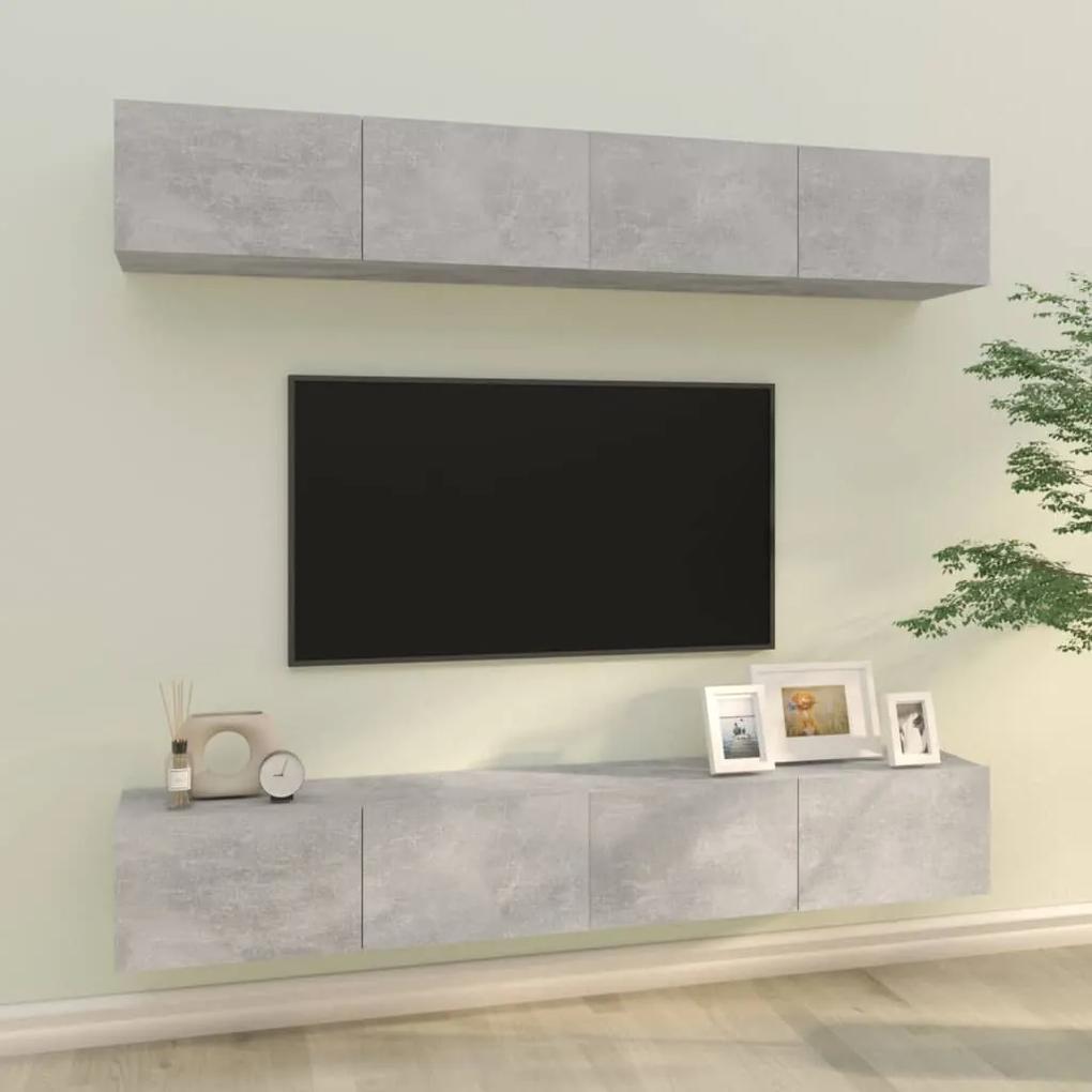 Nástenné TV skrinky 4 ks betónové sivé 100x30x30 cm
