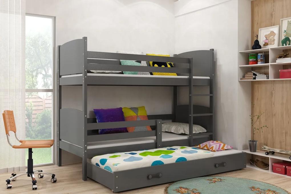 BMS Group Poschodová posteľ s prístelkou TAMI - s úložným priestorom - pre troch - GRAFIT
