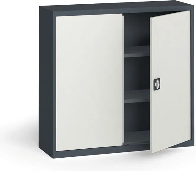 Plechová policová skriňa na náradie KOVONA, 1150 x 1200 x 400 mm, 2 police, grafit/sivá