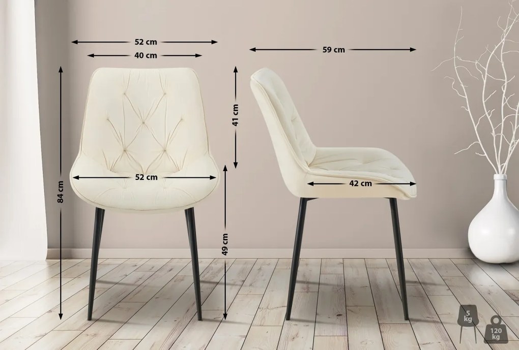 Jedálenská stolička Wallace - zamat - Krémová