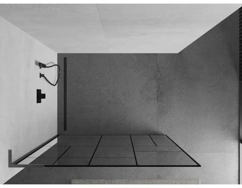 Mexen Kioto L, sprchová zástena Walk-In 110 x 200 cm, 8mm číre sklo čierny vzor, grafitový profil, 800-110-103-66-78