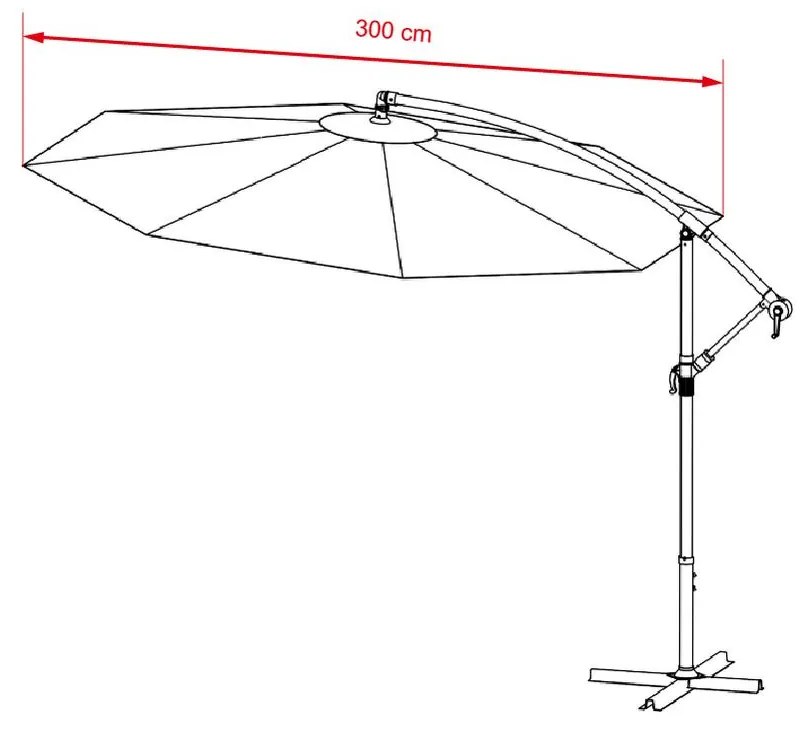 Veľký polohovateľný slnečník AVENBERG SUNNY 300, priemer 3M,  sivá