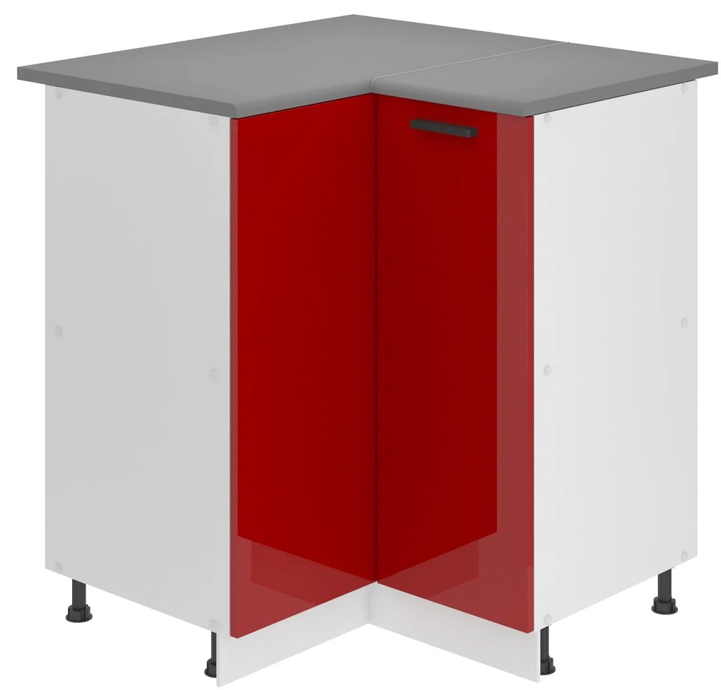 Kuchynská skrinka Belini Premium Full Version spodná rohová 90 cm červený lesk s pracovnou doskou