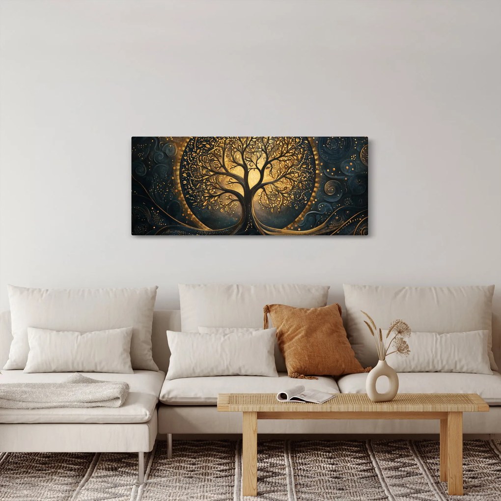 Obraz – Strom so zlatou aurou (120x50 cm)