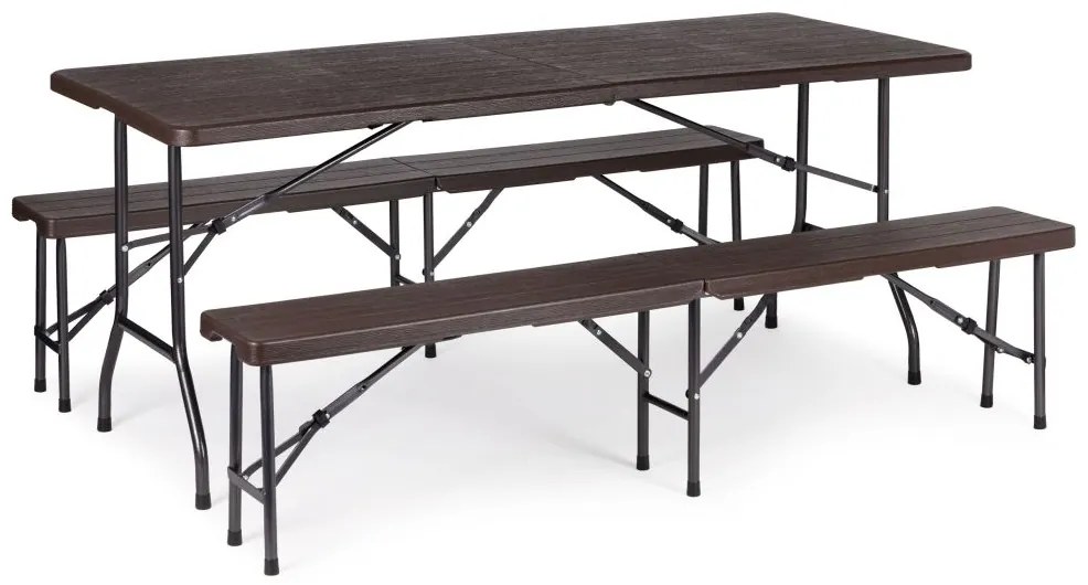 Kempingový set 180cm + 2 lavice v hnedej farbe