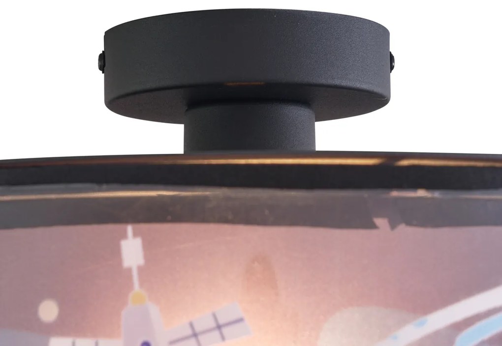 Detské stropné svietidlo čierne s vesmírnou loďou a hviezdami - Harrie vo vesmíre