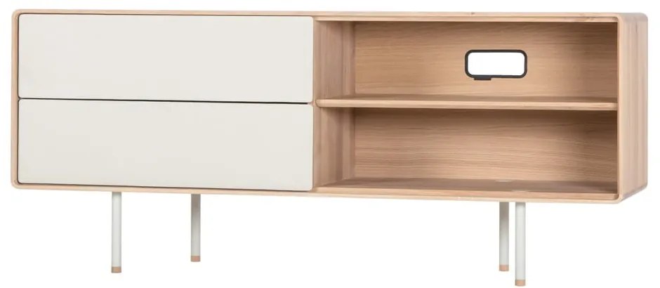 TV stolík z dubového dreva v bielo-prírodnej farbe 150x64 cm Fina – Gazzda