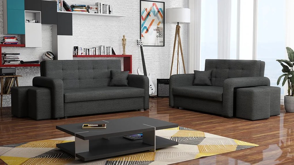 Rozkladacia sedacia súprava s úložným priestorom Clivia Home II + III, Taburetka: ľavá strana (pohovka III) + pravá strana (pohovka II), Dostupné poťahy: Malmo 81