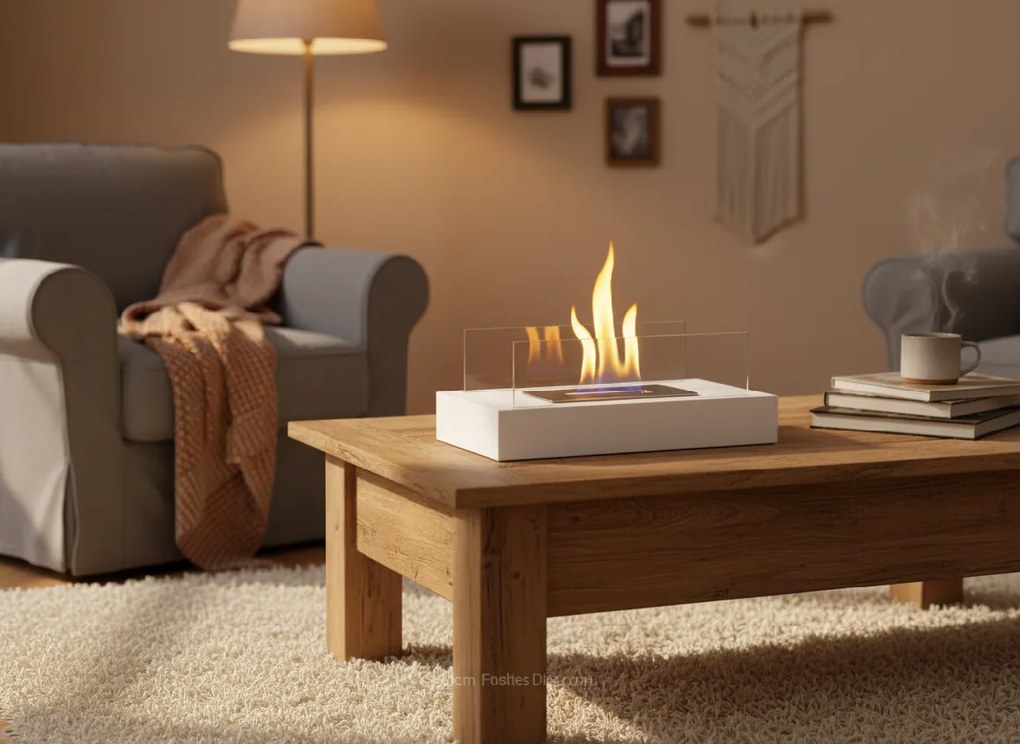 BIOKAMÍN NA STÔL 35 × 18 × 15 CM, BIELY