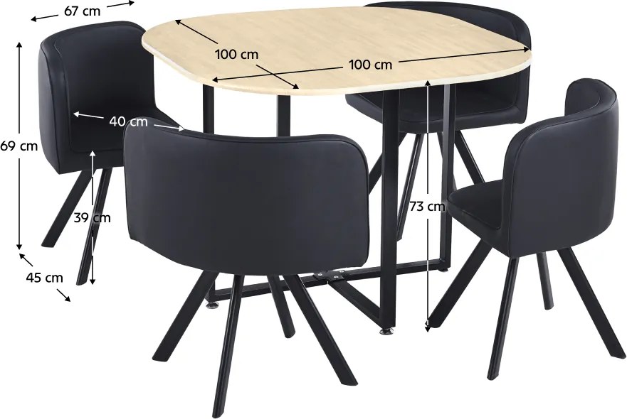 Jedálenský set 1+4, dub/čierna, BEVIS NEW