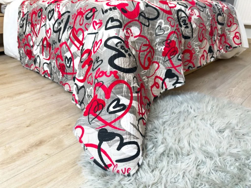 Prehoz na posteľ STREET LOVE, sivý Rozmer: 170 x 210 cm