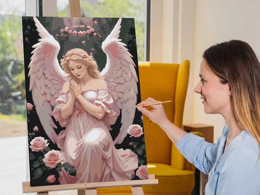Gario Maľovanie podľa čísel Anjel s ružovými ružami Rozmery: 60 x 80 cm, Rámovanie: Iba zrolované plátno