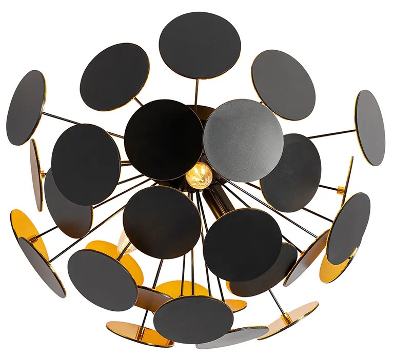Dizajnové stropné svietidlo čierne so zlatom 54 cm 3-svetlo - Cerchio