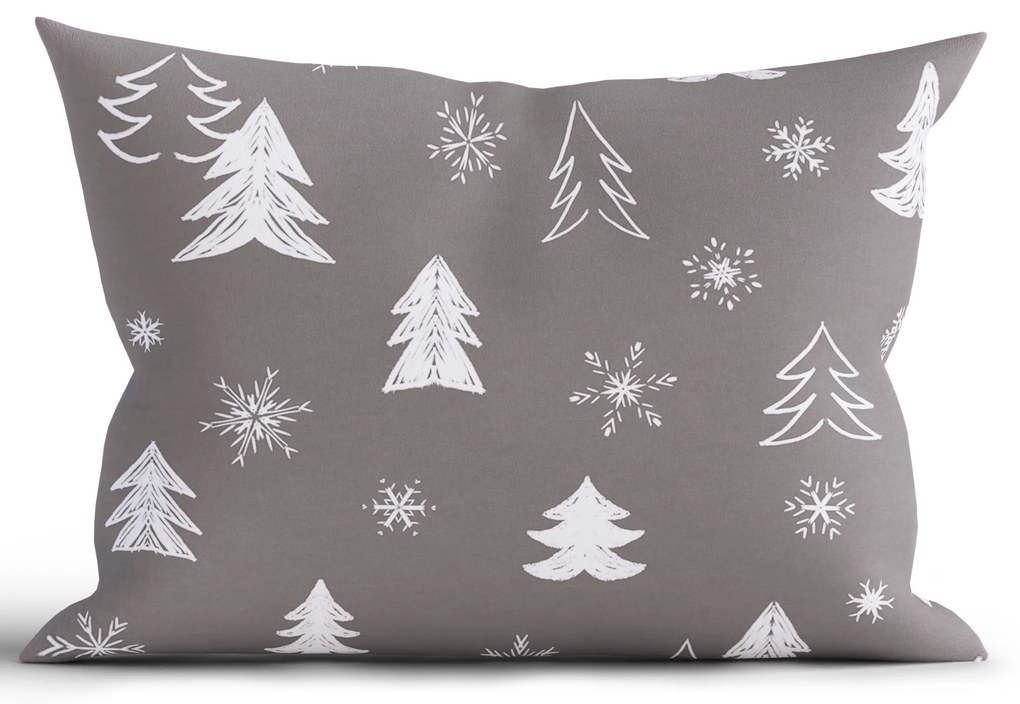 Vianočná bavlnená obliečka na vankúš Renforcé 50 × 70 cm - Stromčeky šedé