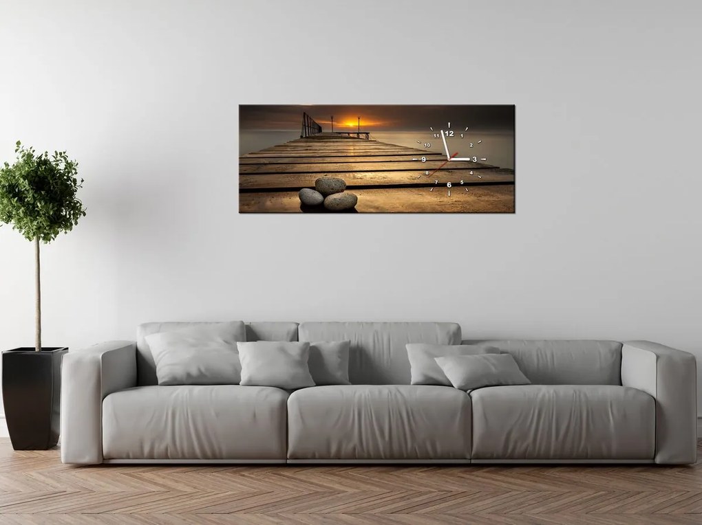 Gario Obraz s hodinami Nádherné ráno pri móle Rozmery: 40 x 40 cm