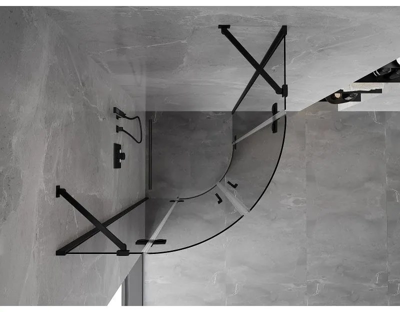 Mexen Mist, polkruhový výklopný sprchový kút 90 x 90 cm, číre sklo, čierny profil, 8A33-090-090-70-00