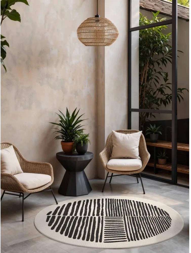 Čierny/krémovobiely okrúhly vnútorný a vonkajší koberec ø 200 cm Haringey Bounds – Ted Baker