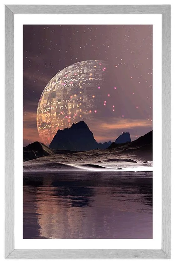 Plagát s paspartou futuristická krajina - 30x45 silver