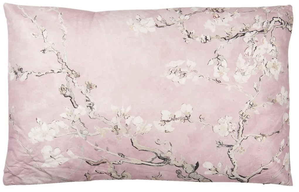 Svetlo ružový vankúš s výplňou a motívom vetvičiek a drobných kvetov - 60 * 40 cm