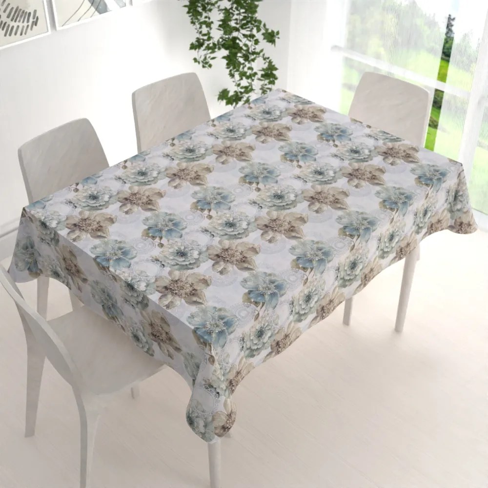 Biante Dekoračný obdĺžnikový obrus PML-052 Tyrkysové kvety s orientálnymi kruhmi 60x100 cm