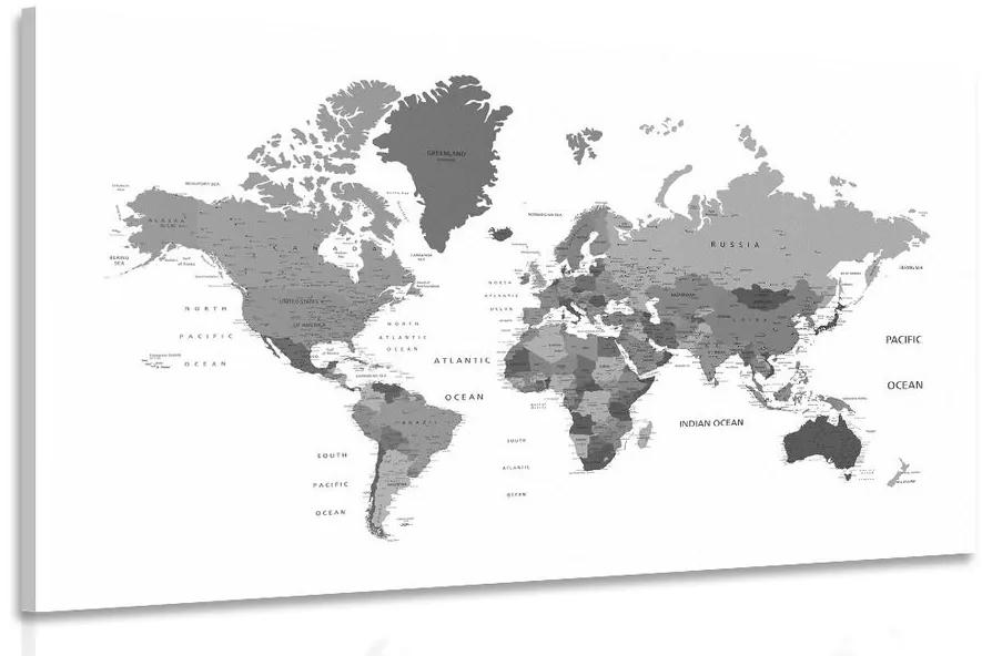 Obraz mapa sveta v čiernobielej farbe - 120x80