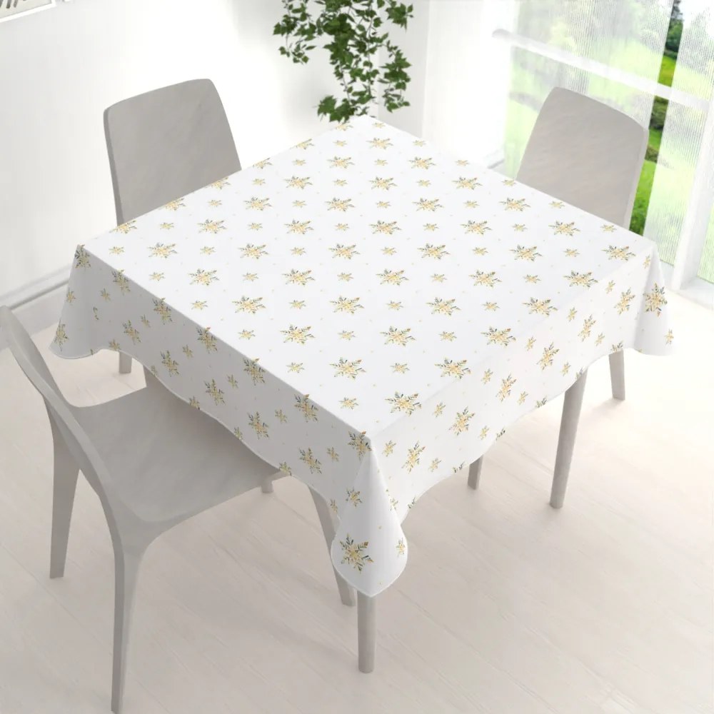 Biante Teflónový štvorcový obrus TF-120 Zlato-modro-zelené vianočné vločky na bielom 110x110 cm